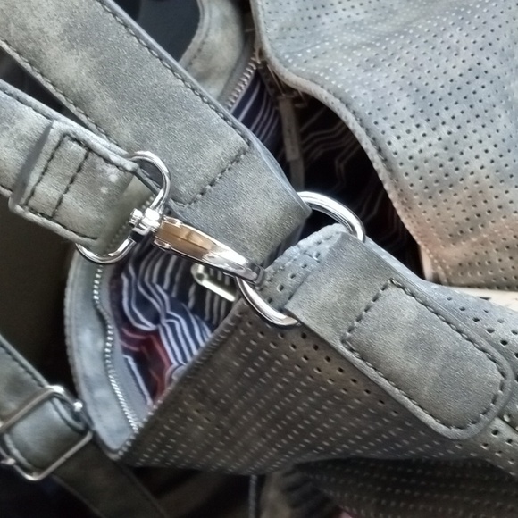 SALE🩶SHE+LO🩶 “NEXT CHAPTER"  CROSSBODY HOBO/Gray Perforated Leather - Picture 13 of 14